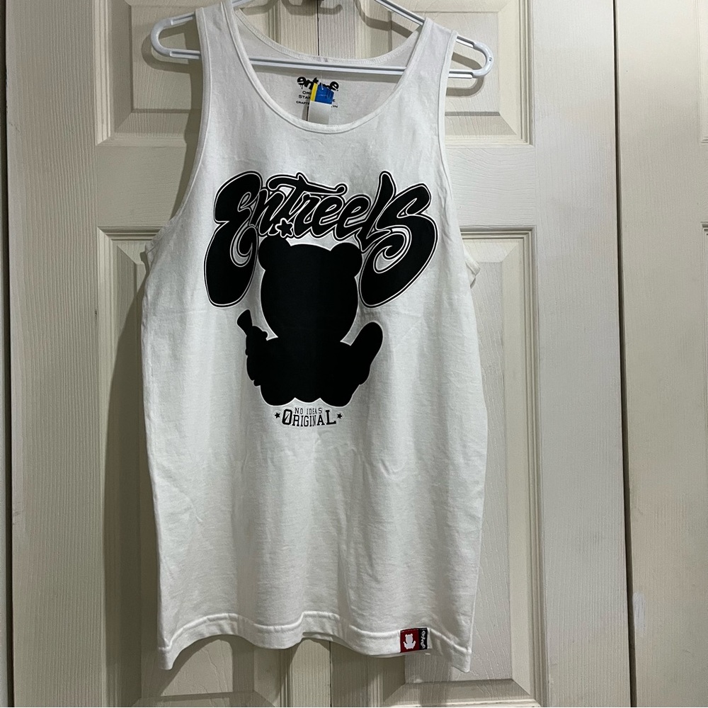 Entree LS Men’s Sleeveless Script Logo Tank Top White in Size Medium
